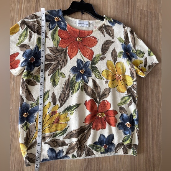 VTG Alfred Dunner Sweater Floral Short Sleeve Beaded Women M Teacher Grandmacore - Picture 7 of 10